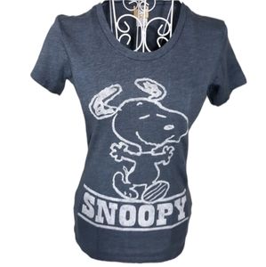 Peanuts Snoopy Scoop Neck Graphic Tee Gray SZ SM